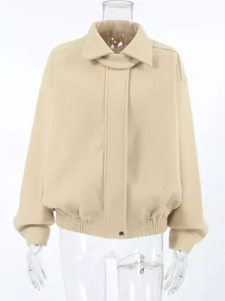 Blouson aviateur femme à épaules tombantes - Harrington minimaliste zippé avec patte de col - Tenues décontractées printemps 2026