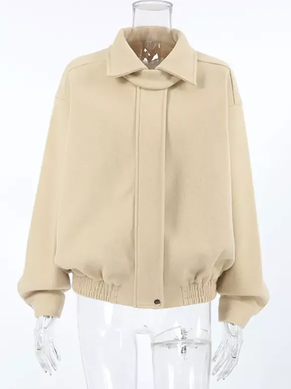Blouson aviateur femme à épaules tombantes - Harrington minimaliste zippé avec patte de col - Tenues décontractées printemps 2026