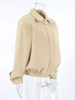 Blouson aviateur femme à épaules tombantes - Harrington minimaliste zippé avec patte de col - Tenues décontractées printemps 2026