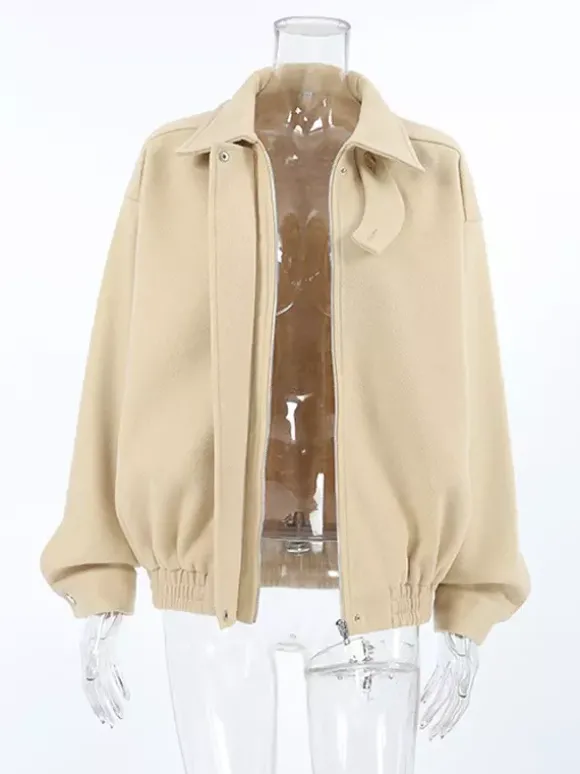 Blouson aviateur femme à épaules tombantes - Harrington minimaliste zippé avec patte de col - Tenues décontractées printemps 2026