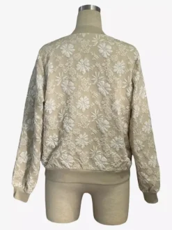 Blouson bomber femme en jacquard floral - Élégante veste zippée à motif floral 3D en relief et coupe ajustée - Streetwear chic printemps 2026