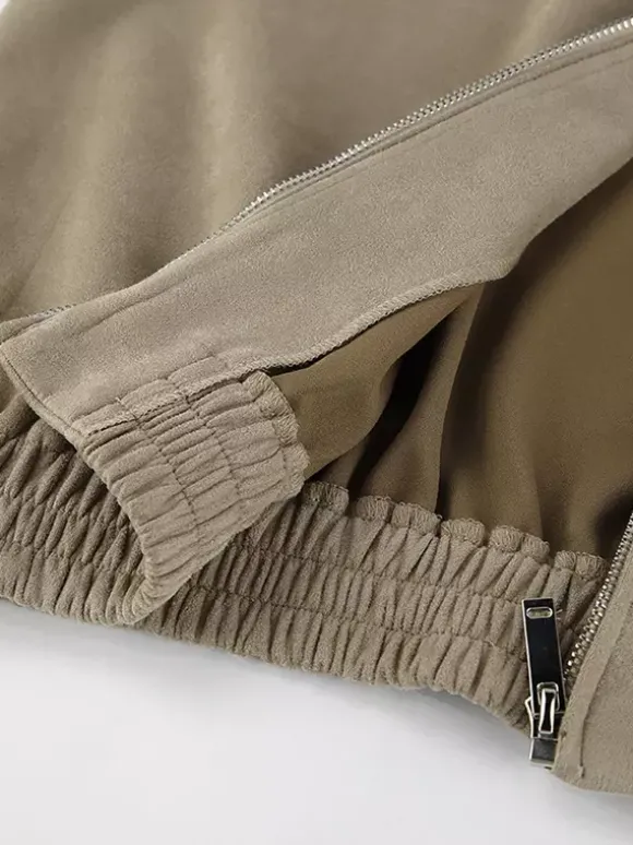 Blouson bomber femme en suédine synthétique - Fermeture éclair rétro ourlet élastique coupe décontractée - Collection printemps 2026
