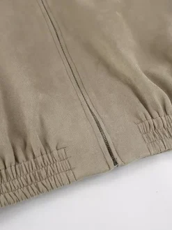 Blouson bomber femme en suédine synthétique - Fermeture éclair rétro ourlet élastique coupe décontractée - Collection printemps 2026