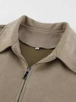 Blouson bomber femme en suédine synthétique - Fermeture éclair rétro ourlet élastique coupe décontractée - Collection printemps 2026