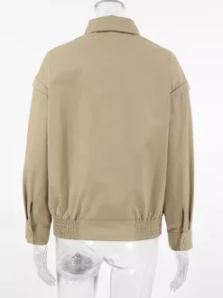 Blouson bomber léger kaki pour femme - Vêtement d'extérieur minimaliste à col zippé - Style streetwear décontracté chic et discret pour le printemps 2026