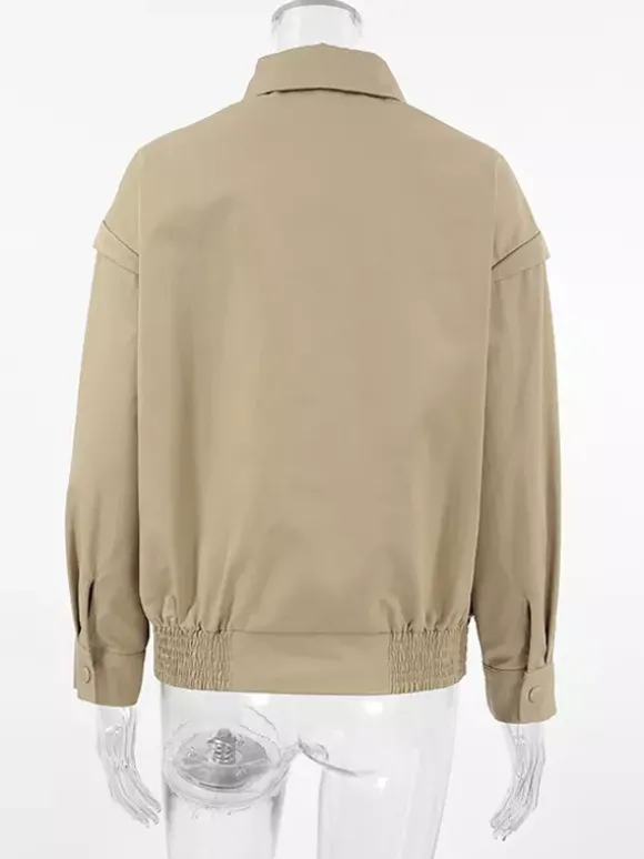 Blouson bomber léger kaki pour femme - Vêtement d'extérieur minimaliste à col zippé - Style streetwear décontracté chic et discret pour le printemps 2026