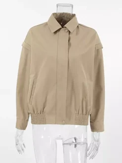 Blouson bomber léger kaki pour femme - Vêtement d'extérieur minimaliste à col zippé - Style streetwear décontracté chic et discret pour le printemps 2026