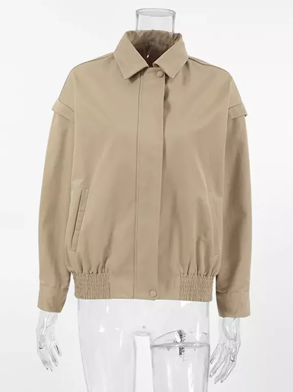 Blouson bomber léger kaki pour femme - Vêtement d'extérieur minimaliste à col zippé - Style streetwear décontracté chic et discret pour le printemps 2026