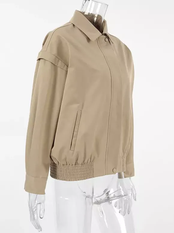 Blouson bomber léger kaki pour femme - Vêtement d'extérieur minimaliste à col zippé - Style streetwear décontracté chic et discret pour le printemps 2026