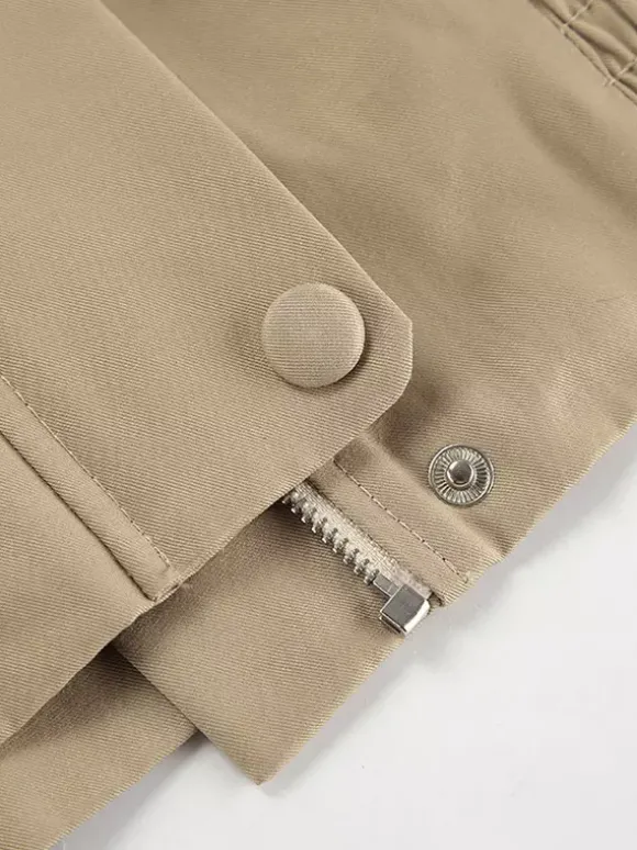 Blouson bomber léger kaki pour femme - Vêtement d'extérieur minimaliste à col zippé - Style streetwear décontracté chic et discret pour le printemps 2026