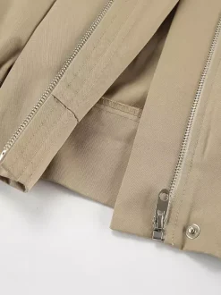 Blouson bomber léger kaki pour femme - Vêtement d'extérieur minimaliste à col zippé - Style streetwear décontracté chic et discret pour le printemps 2026