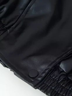 Blouson bomber oversize en similicuir pour femme - Manteau motard rétro noir à col montant et coupe ample - Style streetwear chic printemps 2026