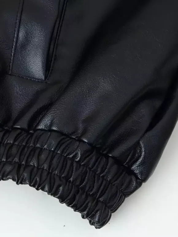 Blouson bomber oversize en similicuir pour femme - Manteau motard rétro noir à col montant et coupe ample - Style streetwear chic printemps 2026