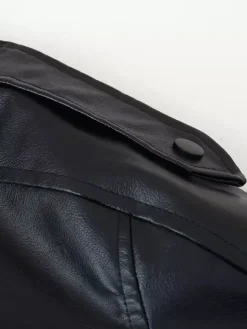 Blouson bomber oversize en similicuir pour femme - Manteau motard rétro noir à col montant et coupe ample - Style streetwear chic printemps 2026