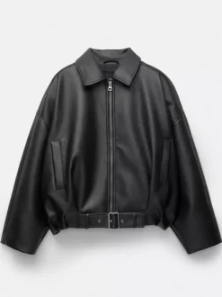 Blouson aviateur oversize en similicuir avec ceinture pour l'automne 2026