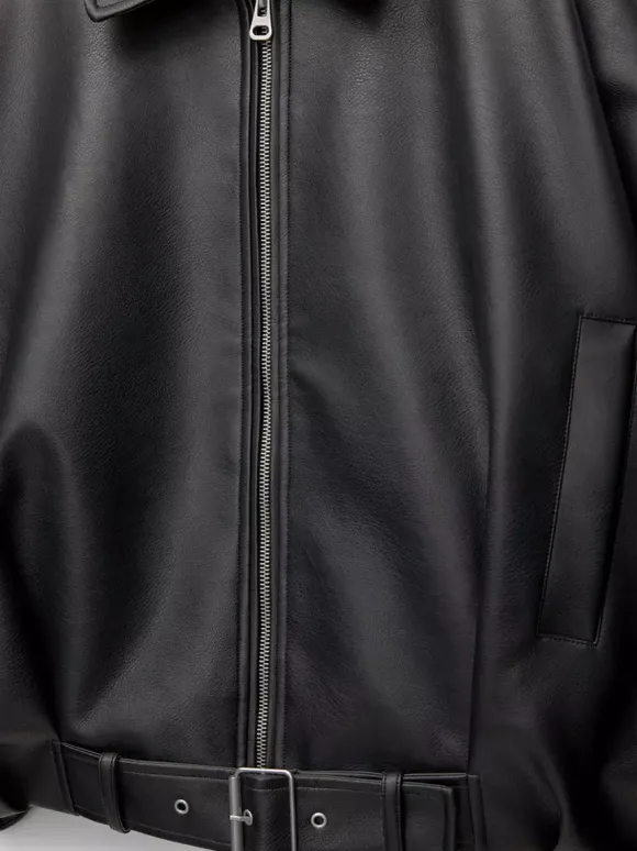 Blouson aviateur oversize en similicuir avec ceinture pour l'automne 2026