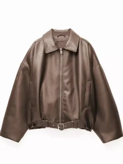 Blouson aviateur oversize en similicuir avec ceinture pour l'automne 2026