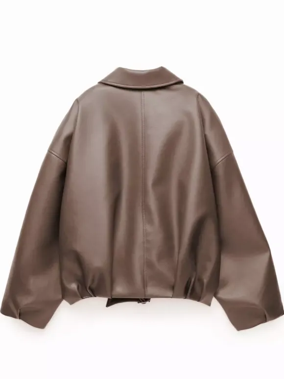 Blouson aviateur oversize en similicuir avec ceinture pour l'automne 2026