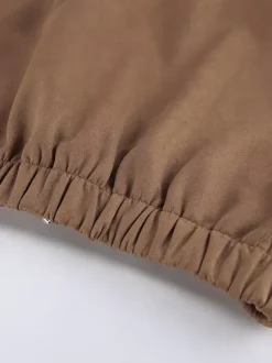 Blouson bomber femme en suédine camel - Fermeture éclair rétro ourlet élastique coupe décontractée - Style streetwear décontracté printemps 2026
