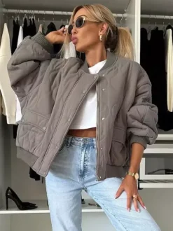 Blouson bomber matelassé noir oversize manteau streetwear rembourré pour femme 2026