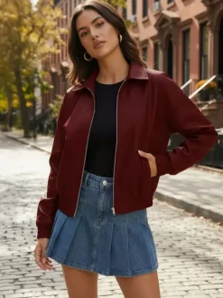 Blouson bomber vintage oversize en similicuir avec ourlet élastique pour femme 2026