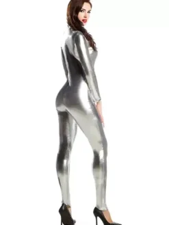 Body argenté pour adultes Catsuit métallique brillant sexy pour femme