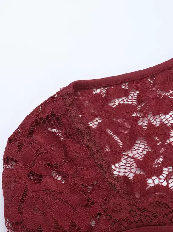 Body en dentelle transparente pour femme - Haut de justaucorps sexy à manches longues et coupe ajustée - Soirée printanière 2026