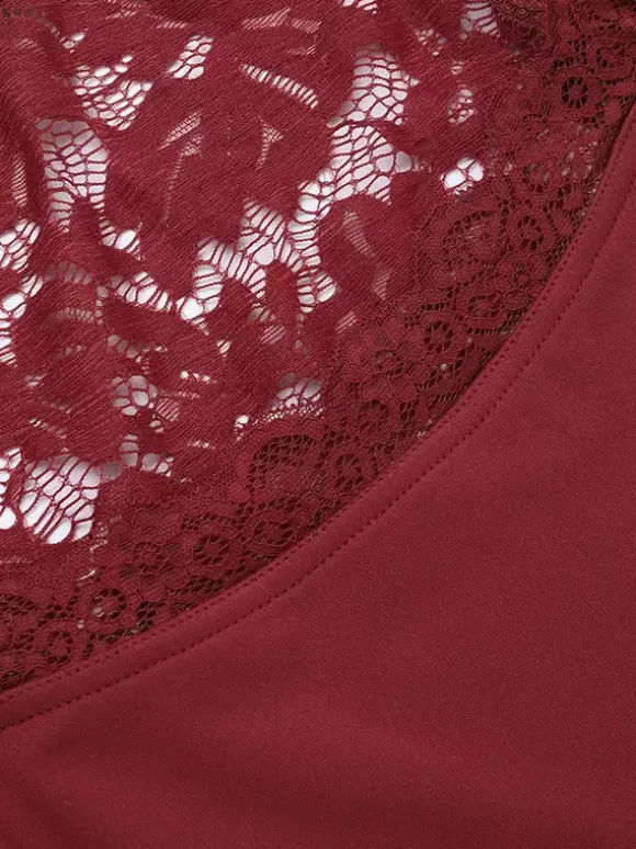 Body en dentelle transparente pour femme - Haut de justaucorps sexy à manches longues et coupe ajustée - Soirée printanière 2026