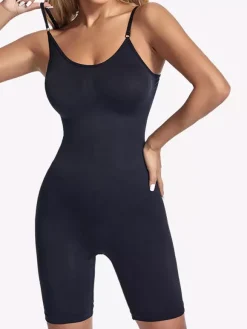 Body gainant mi-cuisses à fines bretelles spaghetti sans coutures