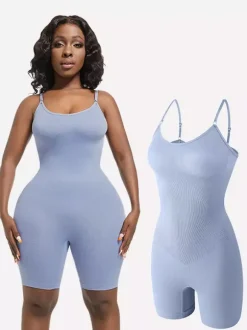 Body gainant mi-cuisses à fines bretelles spaghetti sans coutures