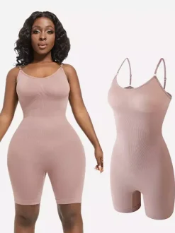Body gainant mi-cuisses à fines bretelles spaghetti sans coutures
