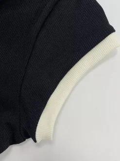 Body à manches courtes noir à col rond et boutons haut de sport pour femme