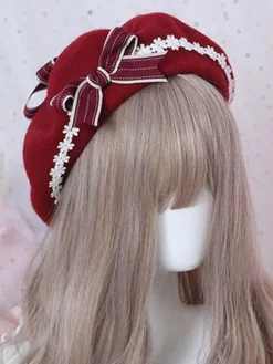 Bonnet Lolita en Laine Floral Doux Béret Lolita Marguerite Déguisements Halloween