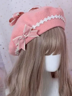 Bonnet Lolita en Laine Floral Doux Béret Lolita Marguerite Déguisements Halloween