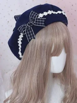 Bonnet Lolita en Laine Floral Doux Béret Lolita Marguerite Déguisements Halloween
