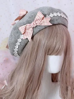 Bonnet Lolita en Laine Floral Doux Béret Lolita Marguerite Déguisements Halloween