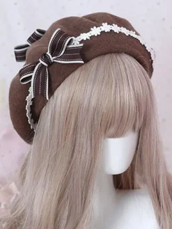 Bonnet Lolita en Laine Floral Doux Béret Lolita Marguerite Déguisements Halloween