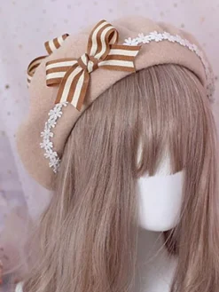 Bonnet Lolita en Laine Floral Doux Béret Lolita Marguerite Déguisements Halloween