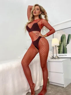 Bonneterie Femme Lingerie Sexy avec Manches Longues à Col Rond Coupe Cintrée Unicolore