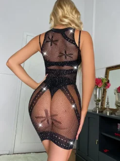 Bonneterie Femme Bas Lingerie Sexy avec Bretelles Creusante Unicolore
