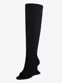 Bottes à talons hauts en daim à bout ouvert cuissardes à talons