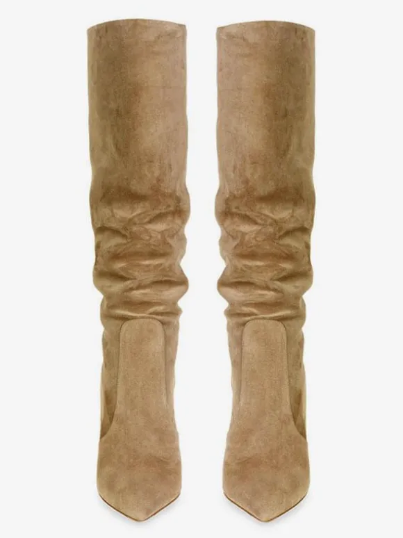 Bottes à Talons Hauts Femme en Cuir Synthétique avec Bout Rond Unicolore