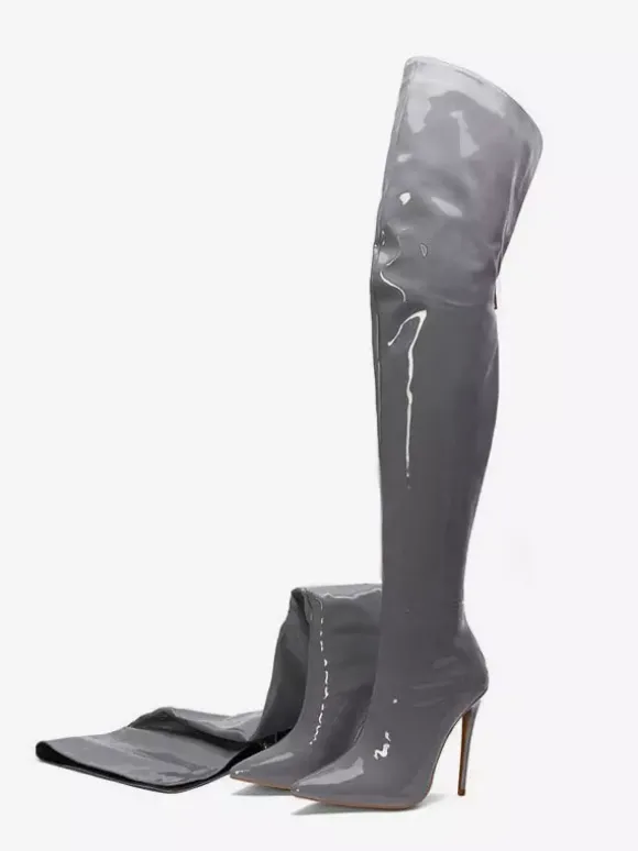 Bottes à talons hauts pour femmes bout pointu fermeture éclair cuissardes