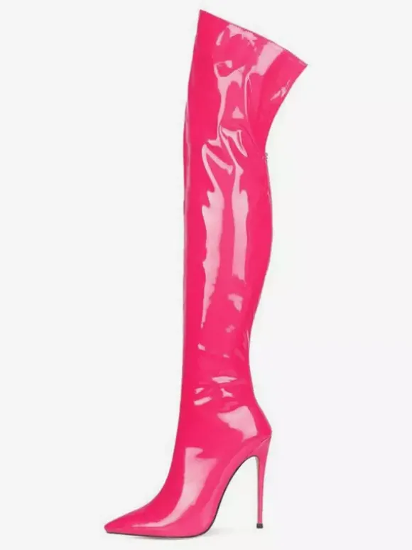 Bottes à talons hauts pour femmes bout pointu fermeture éclair cuissardes