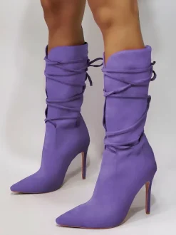 Bottes à talons hauts pour femmes bottines à lacets à bout pointu
