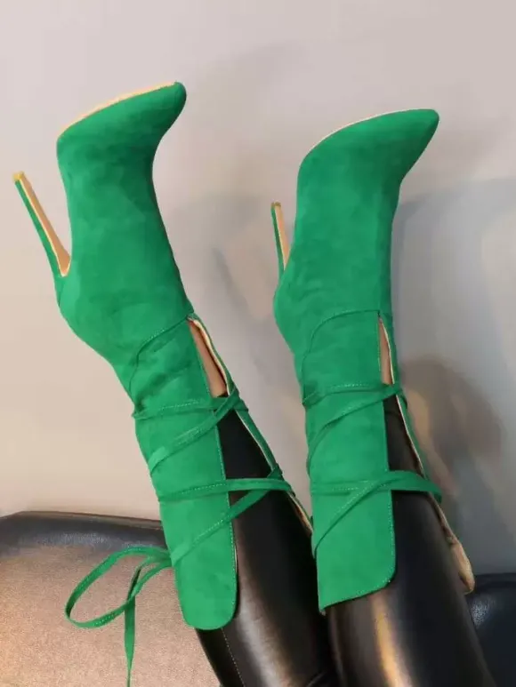 Bottes à talons hauts pour femmes bottines à lacets à bout pointu