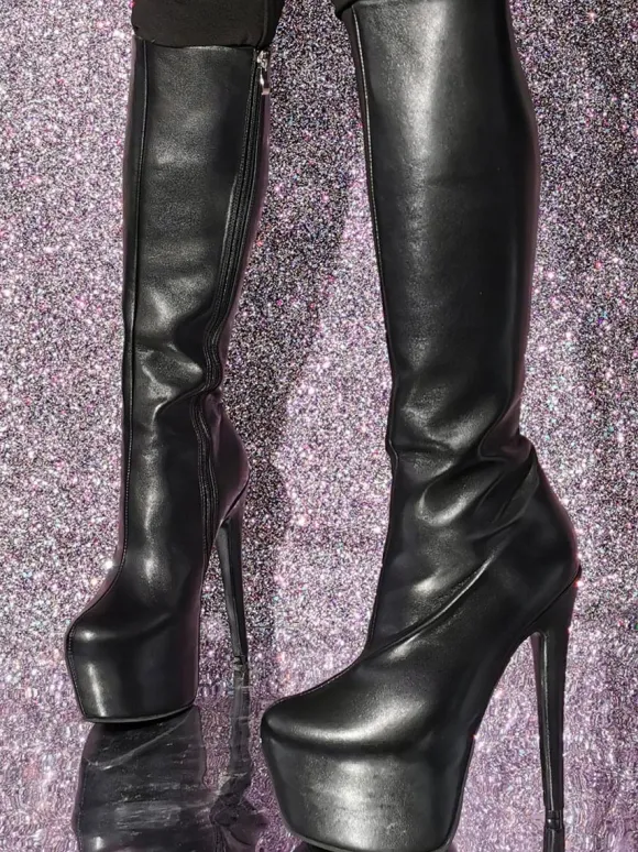 Bottes au genou à plateforme en cuir PU pour femmes à talon aiguille
