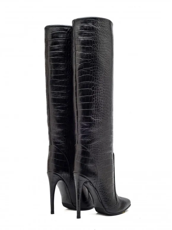 Bottes au Genou à Talons Hauts Femme avec Bout Rond Unicolore