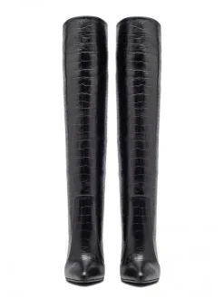 Bottes au Genou à Talons Hauts Femme avec Bout Rond Unicolore