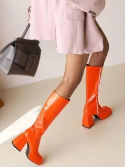 Bottes au Genou à Talons Hauts Femme avec Bout Carré Unicolore